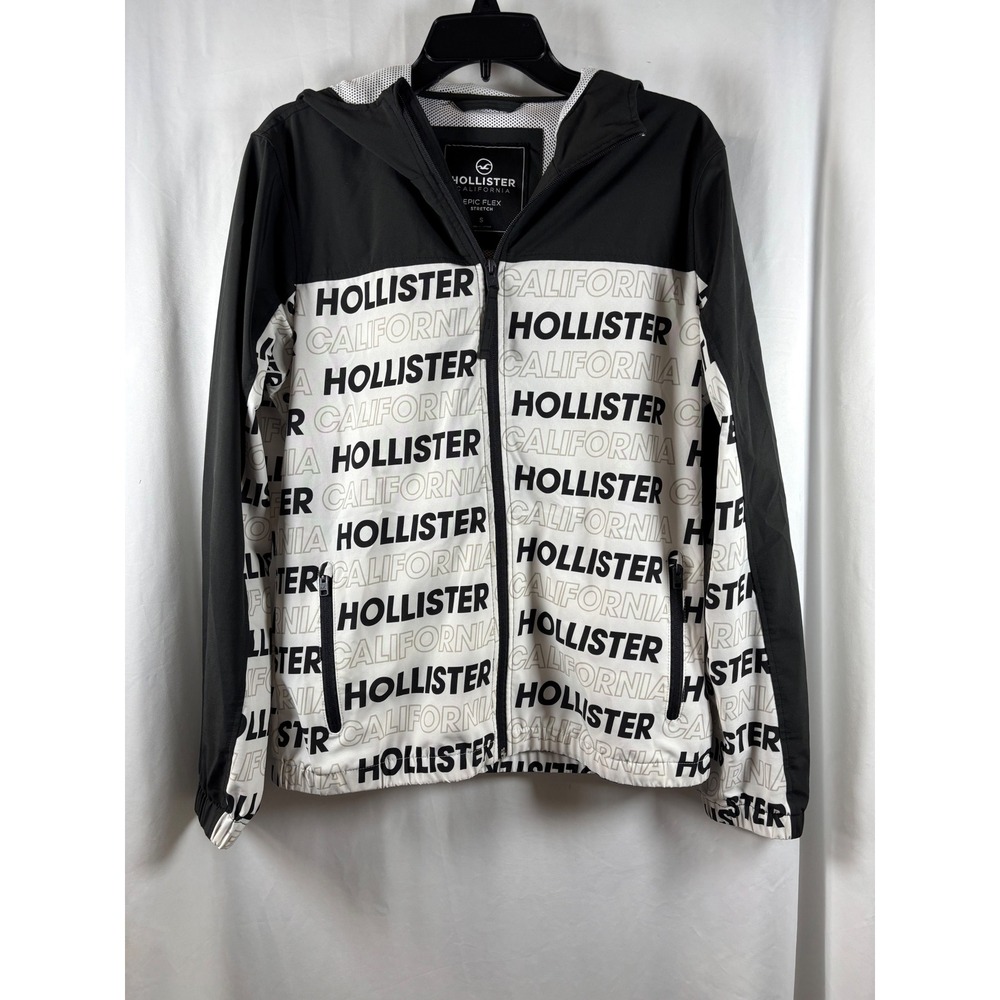 Hollister California Epic Flex Stretch Logo Windbreaker Jacket Black White Small